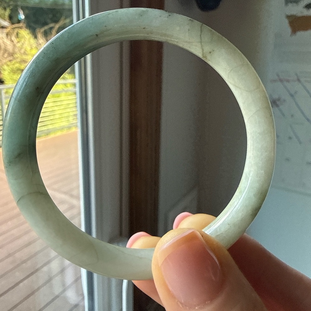 Natural Burmese Jade Bangle Bracelet – Soft Celadon Green, Translucent Stone - Picture 6 of 10